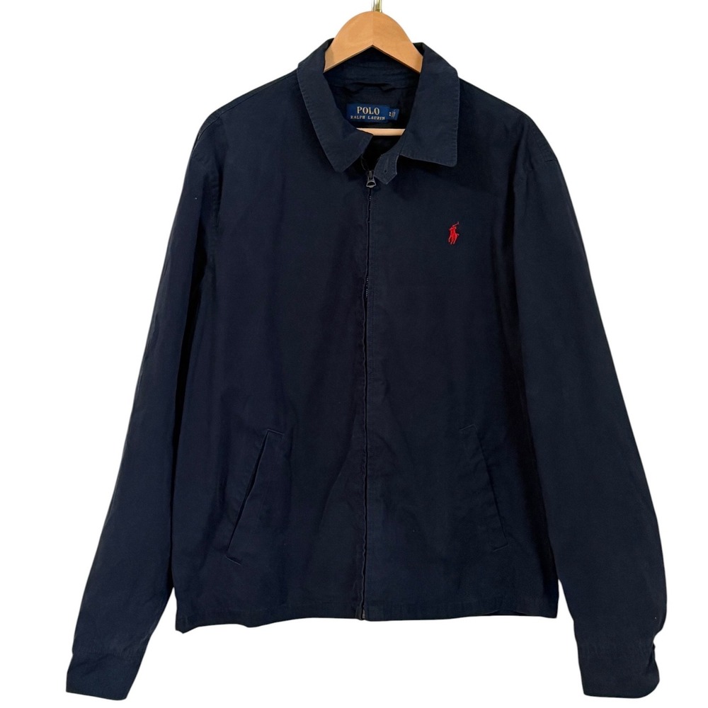 Polo Ralph Lauren Bi-Swing Windbreaker Jacket Mens XL Navy Blue Red Pony Zip